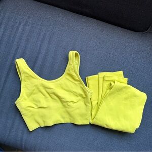 Joy Lab Ribbed Bra and Legging Neon Yellow XS Set